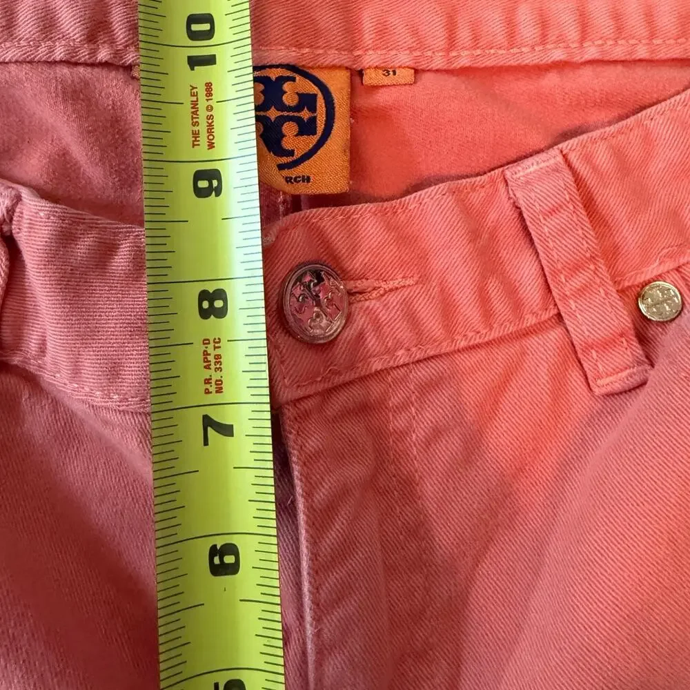 Tory Burch Cropped Skinny Jeans Coral Peachy Size 31 Resortwear Preppy W33‎